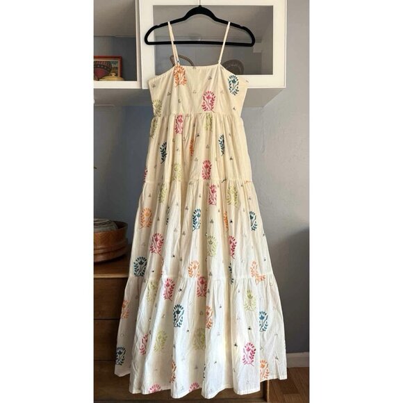 Holichic by Megha Rao Soraya Floral Embroidered Cotton Maxi Dress Ivory Sz S - Picture 2 of 9